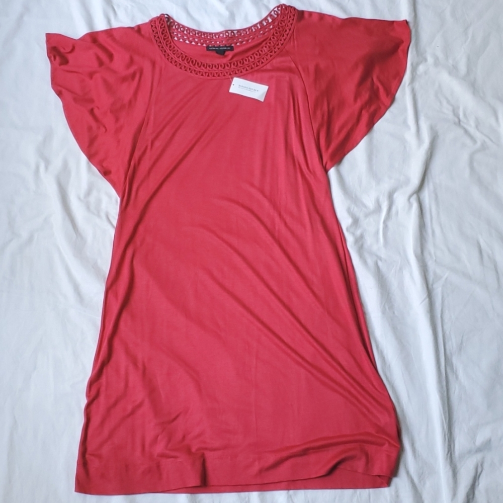 NWT Coral Red Flutter Sleeve Banana Republic Dress